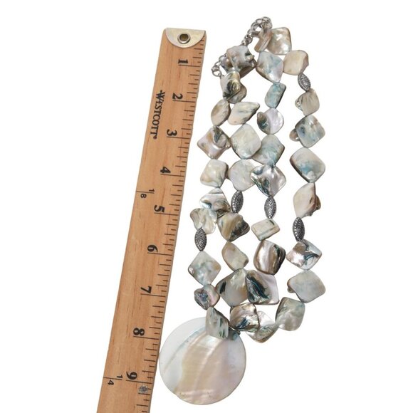 Vintage Iridescent Pearl Mother of Pearl Shell Necklace & Earring Set Coastal - Picture 8 of 12